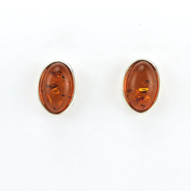 Sterling Silver Amber Oval Post Earrings