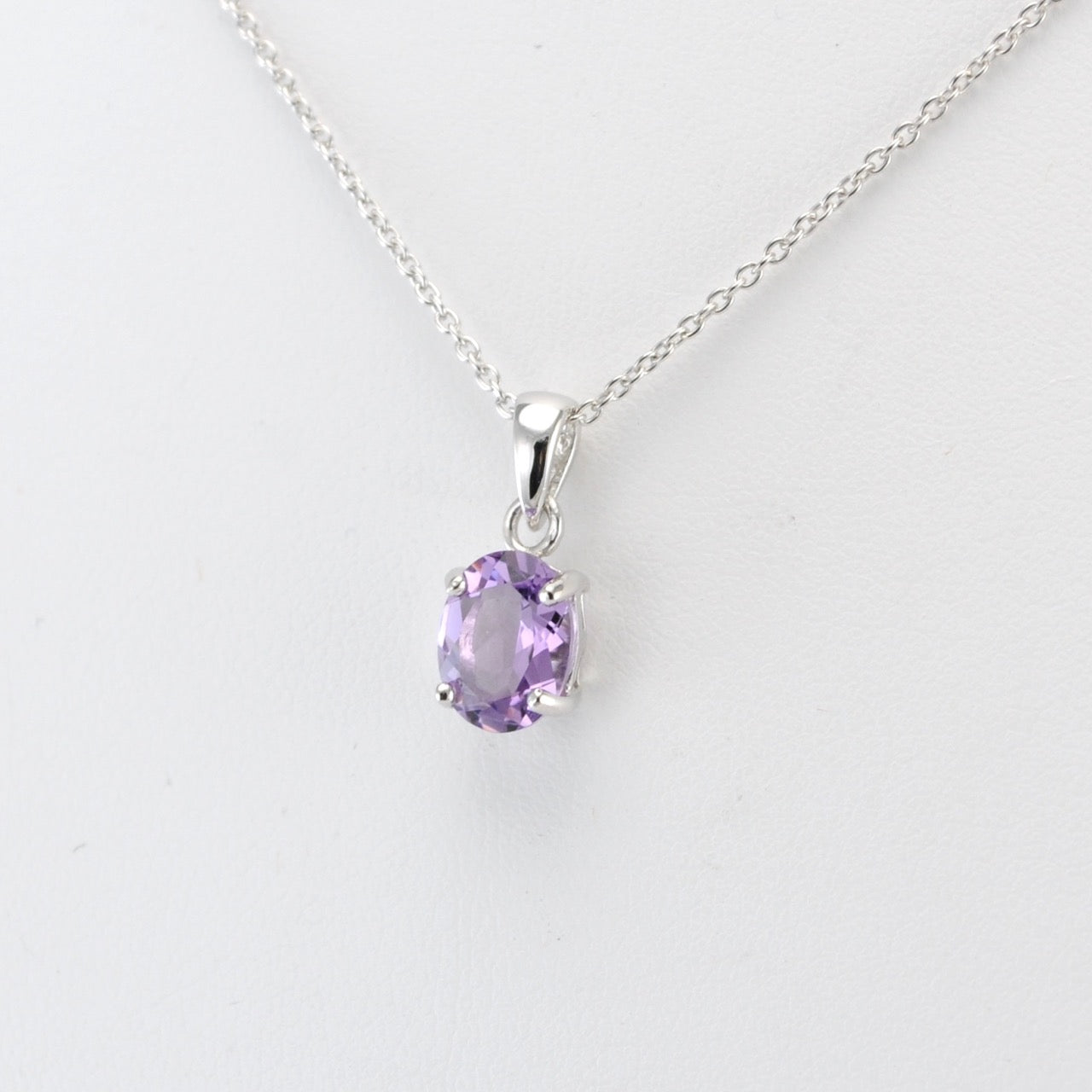 Sterling Silver Amethyst Oval Drop Necklace