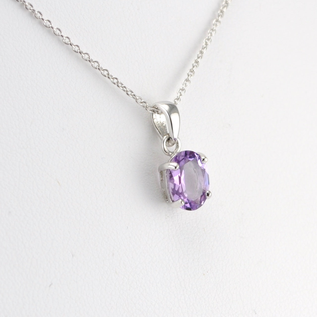 Sterling Silver Amethyst Oval Drop Necklace