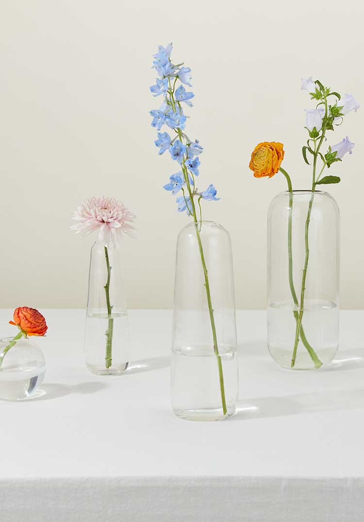 Several flowers in vases