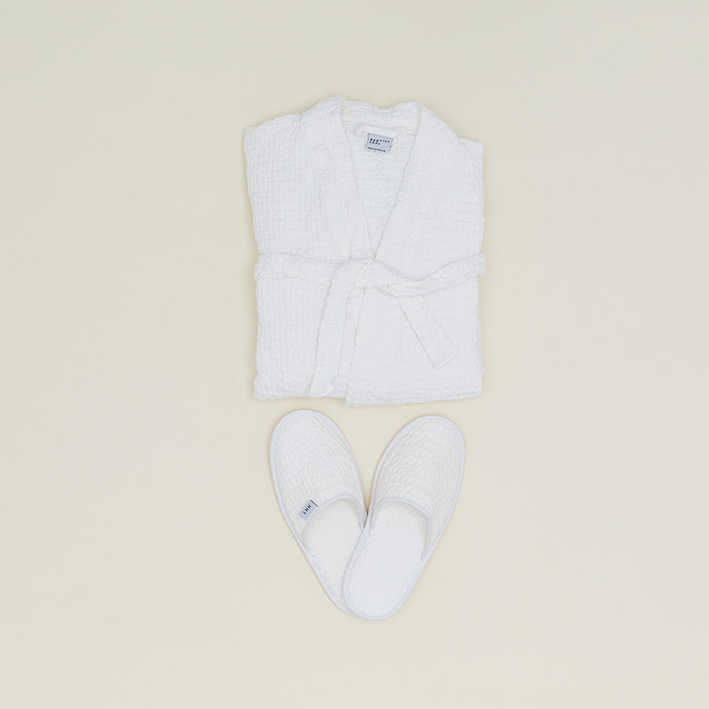 Simple Waffle Bathrobe - White