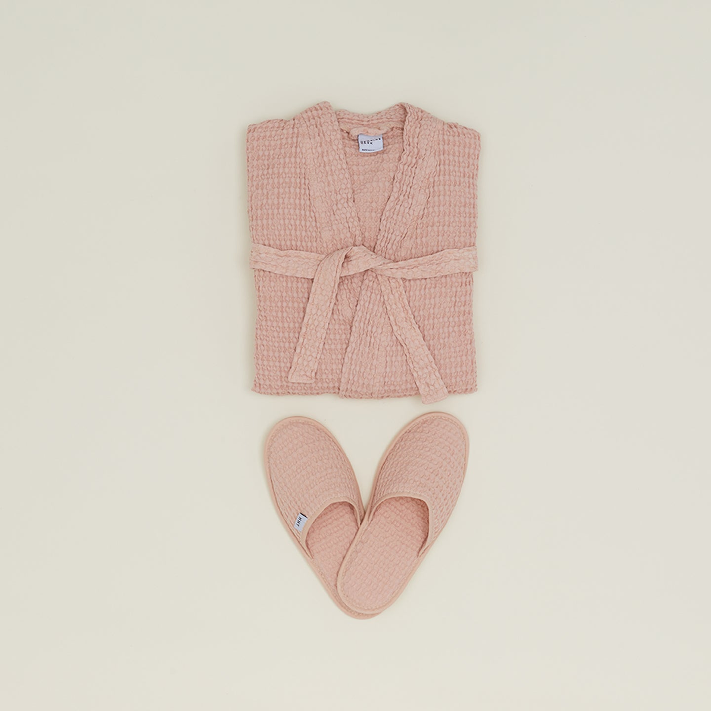 Simple Waffle Bathrobe - Blush