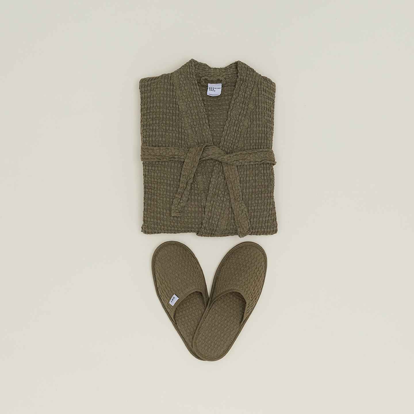 Simple Waffle Bathrobe - Olive