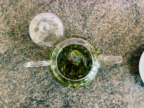 Yumewakaba withered green tea steeping