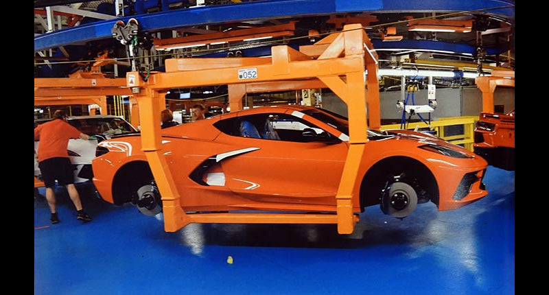 C8 Corvette being assembled in the Corvette Assembly Plant