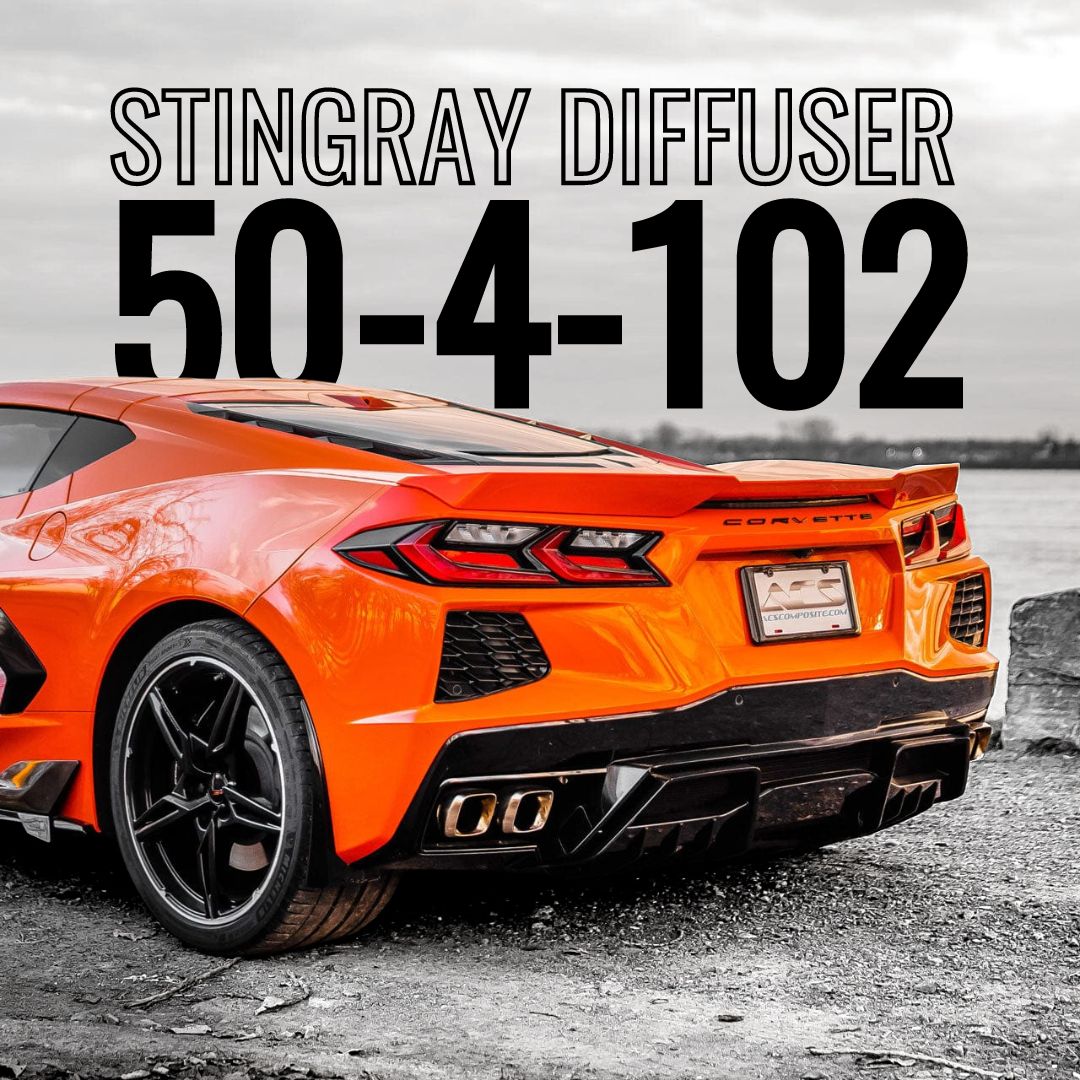 Vista trasera del C8 Corvette Stingray en Sebring Orange con el inserto difusor ACS C8 número de pieza 50-4-102