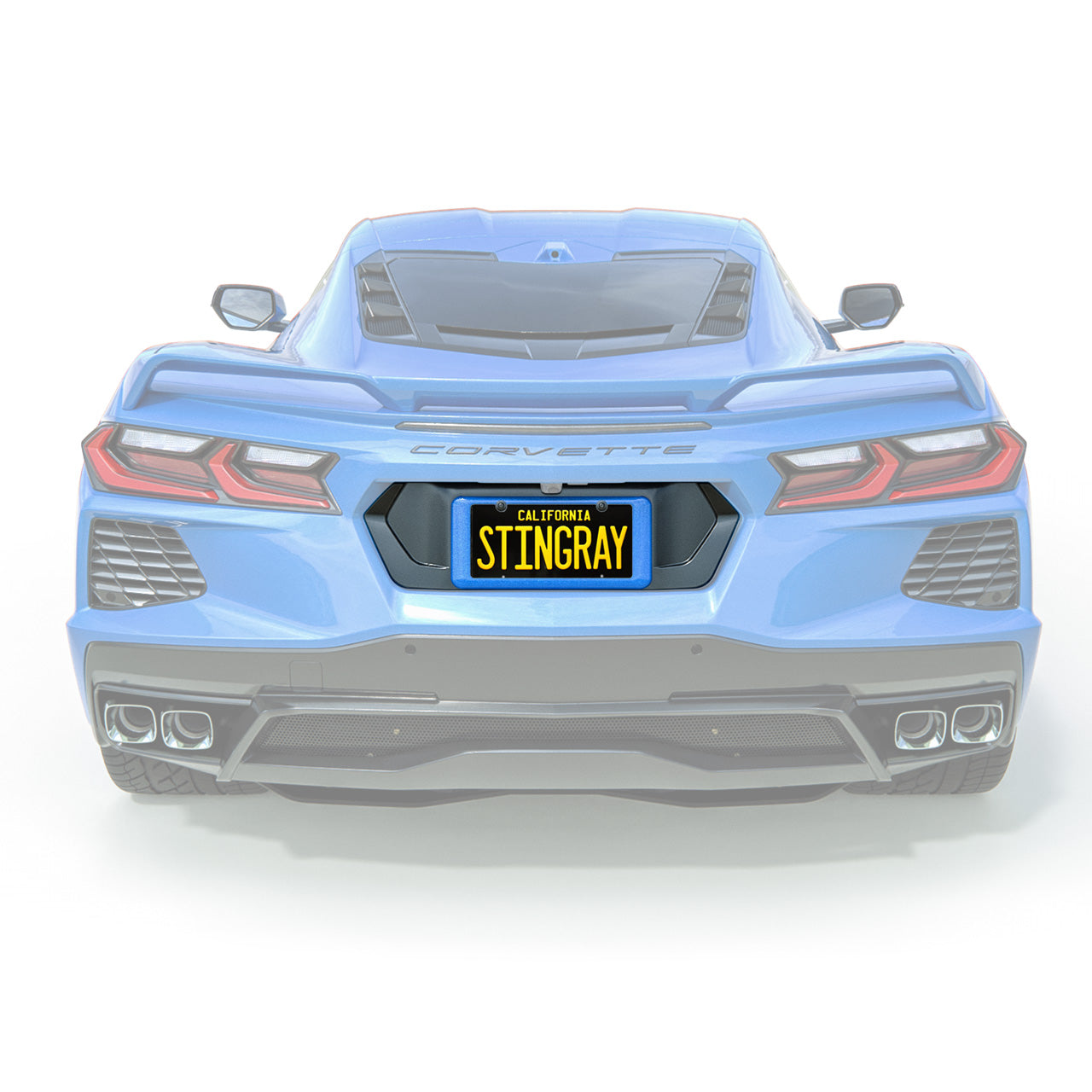 C8 Stingray License Plate Filler blue on black