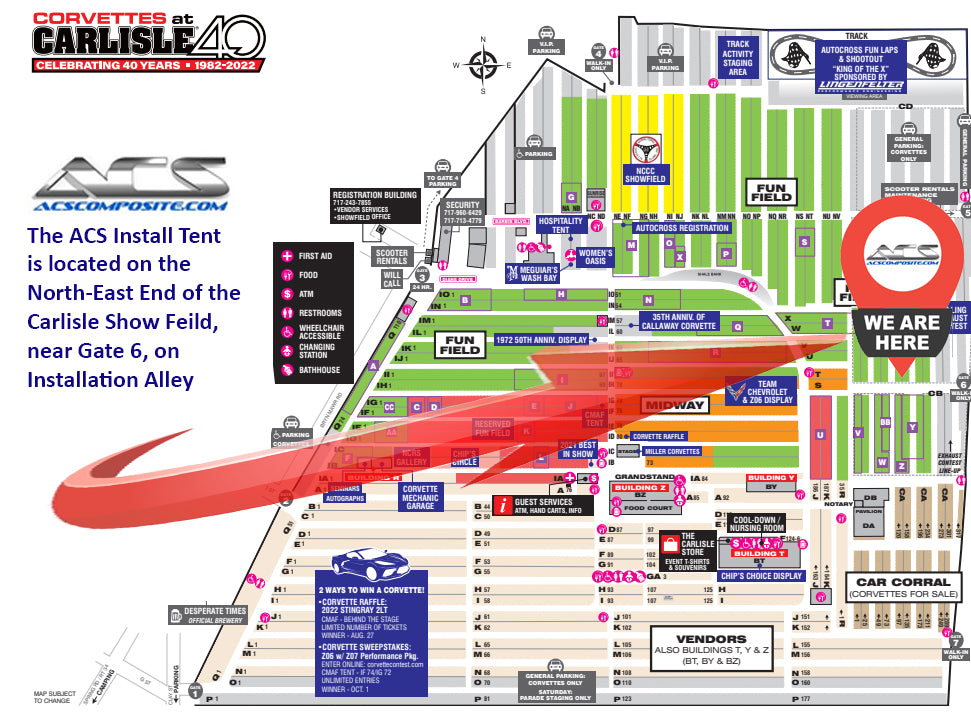 Carte des Corvettes à Carlisle montrant l'emplacement ACS Composite