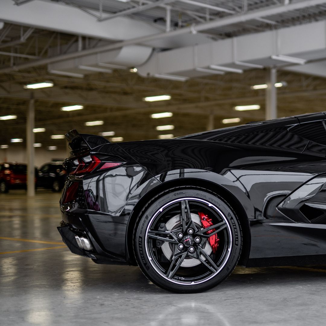 Rear view of a C8 Corvette Black Stingray Z51