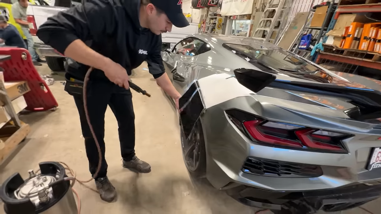 Applying vinyl hashmarks to a Corvette Z06