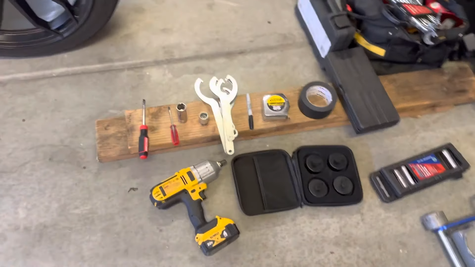 tools laid out to lower the c8 corvette z06