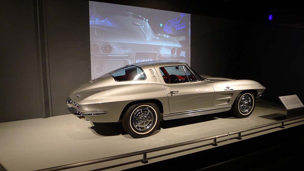 A gun metal split-window C2 Corvette