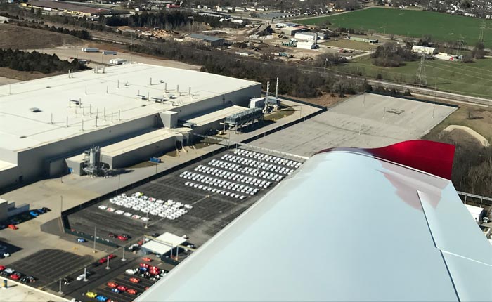 Corvettes in the parking lot of the Corvette Assembly Plant