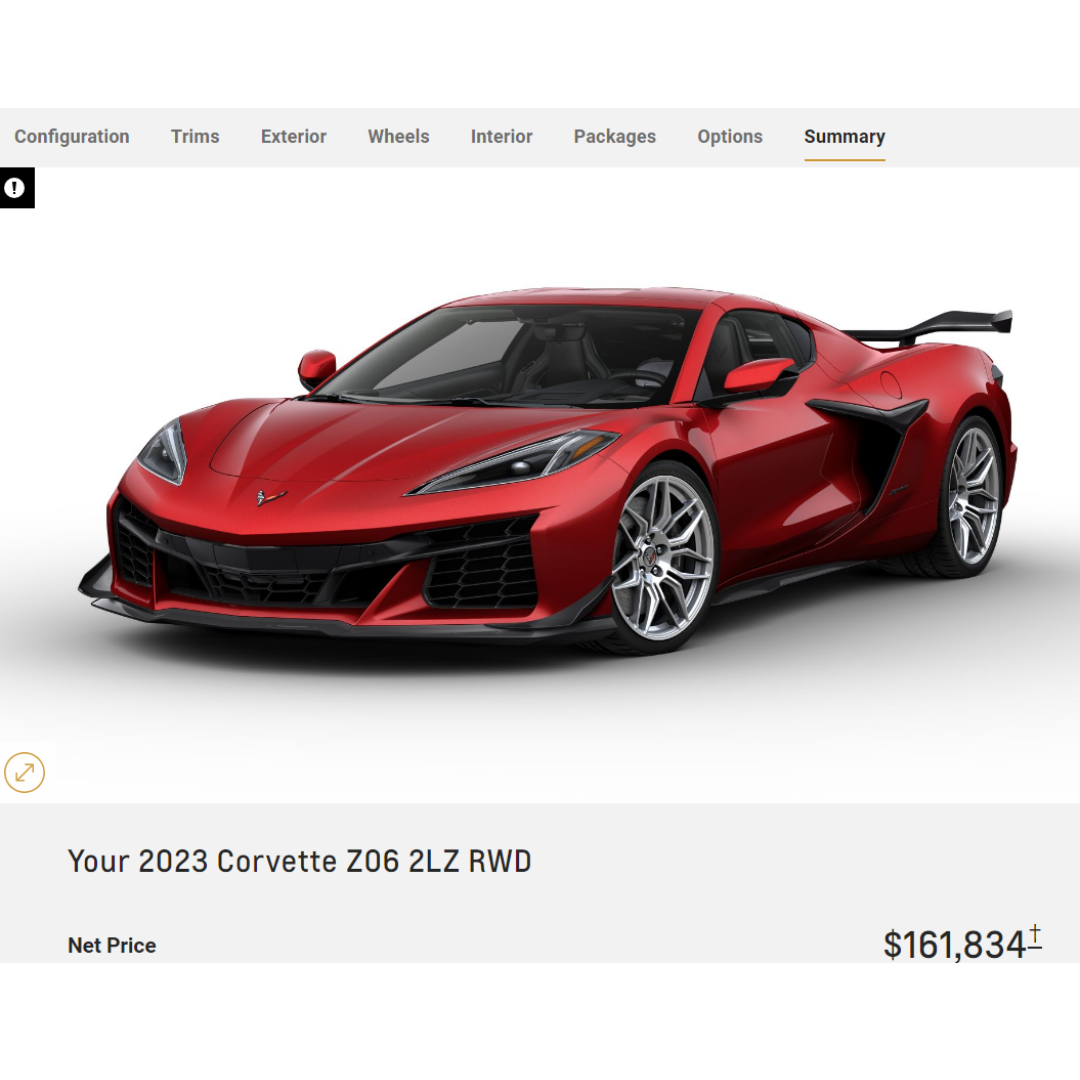 screenshot of a redmist c8 corvette z06 being configured