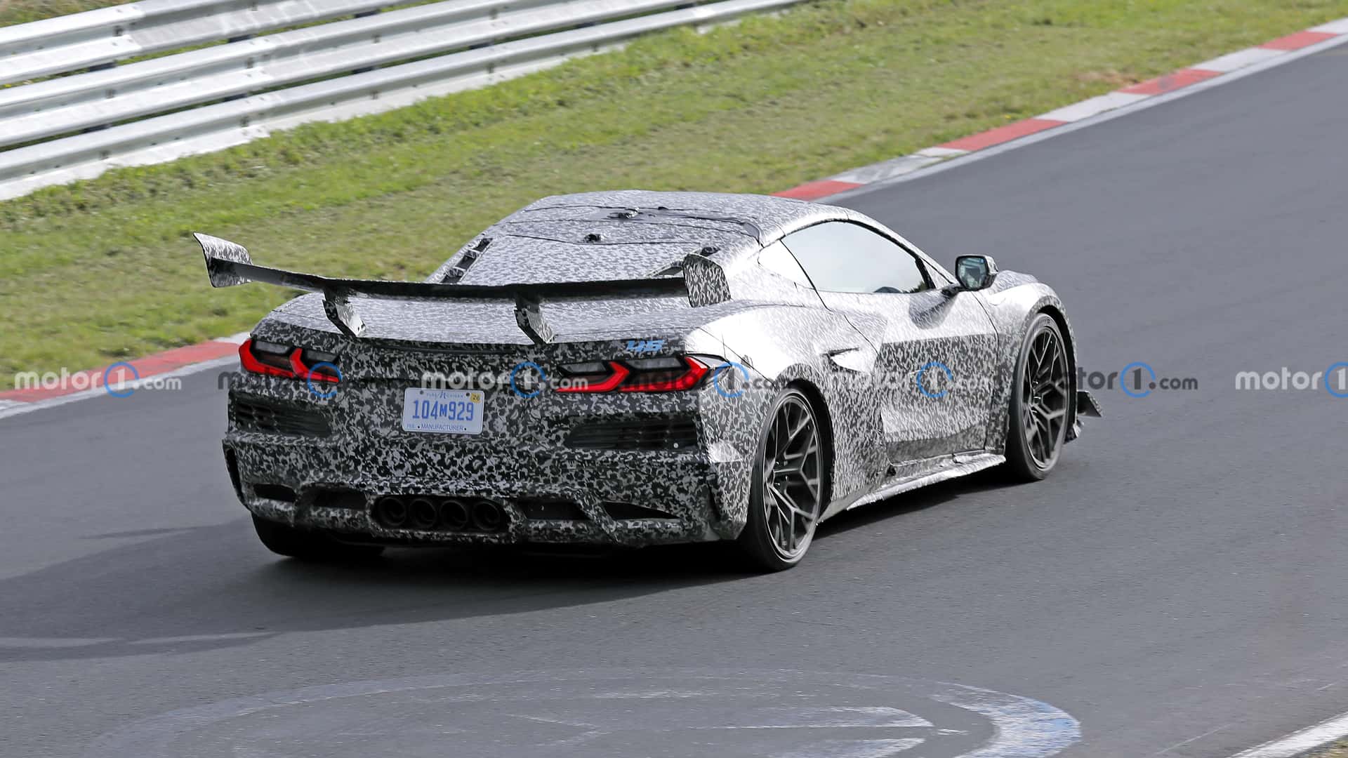 Rear view of the C8 Corvette ZR1 on the track