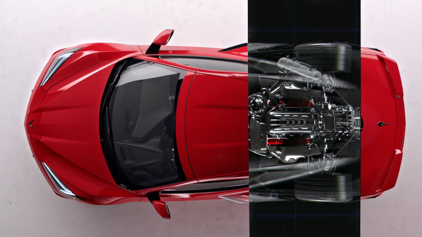 see-through overhead view of the C8 Corvette