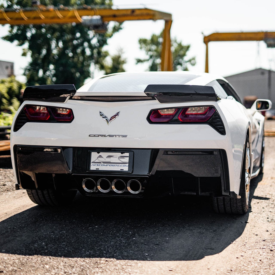 ACS Composite Stage 2 Spoiler C7 Stingray Wickers on an Arctic White Corvette