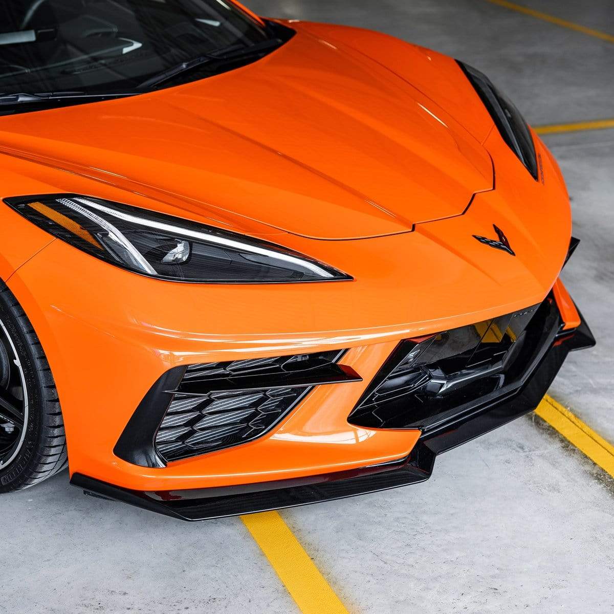 ACS 1VM Front Splitter on a Sebring Orange Corvette Stingray