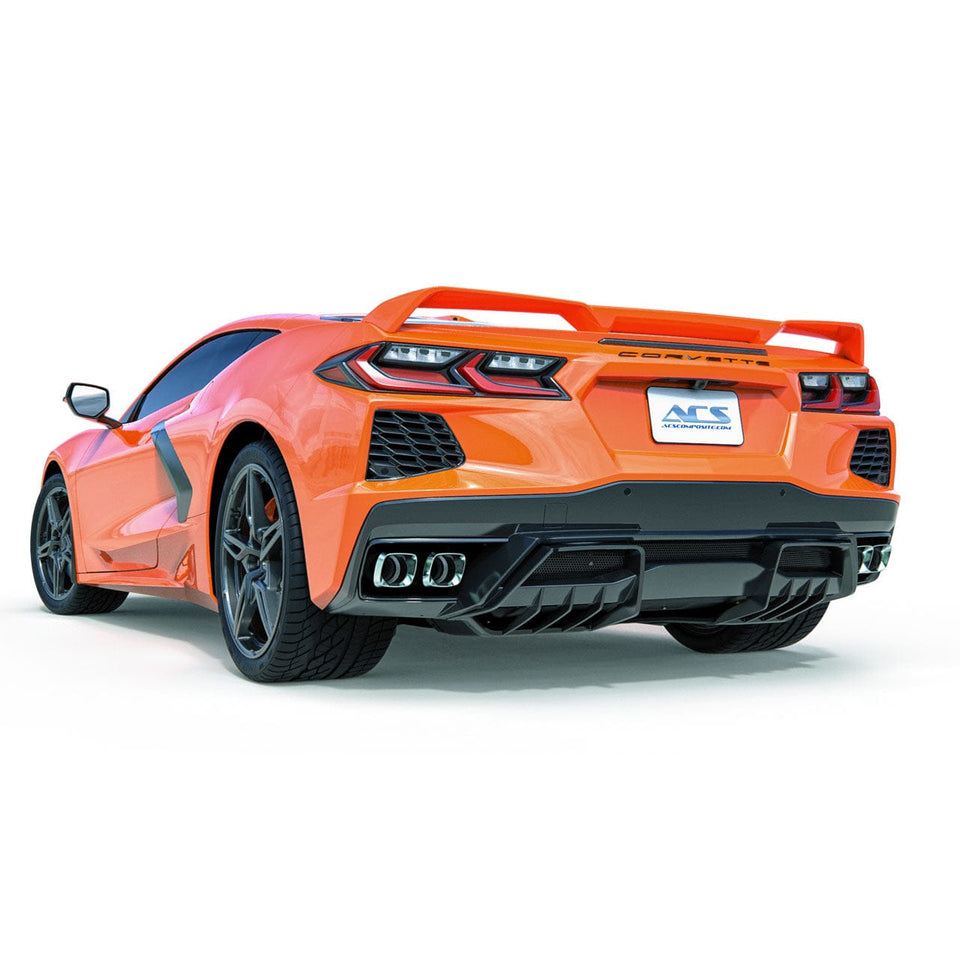 Insert de diffuseur arrière ACS C8 Stingray sur un rendu Corvette orange Sebring