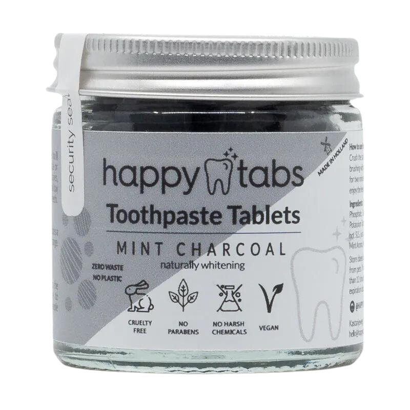 Image of Tandpasta Tabletten - Happy Tabs Activated Charcoal (Fluoride Vrij)