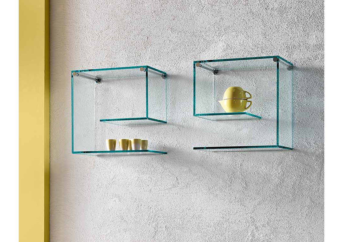 Transistor shelf modern modular in glass with aluminum joints