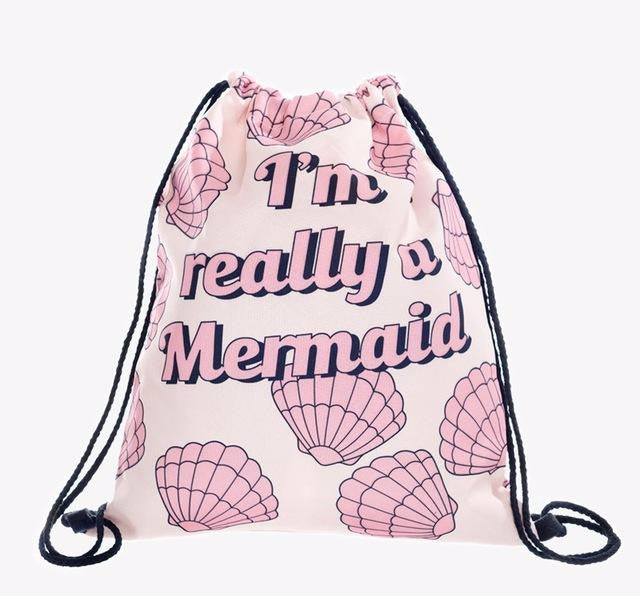 mermaid drawstring backpack