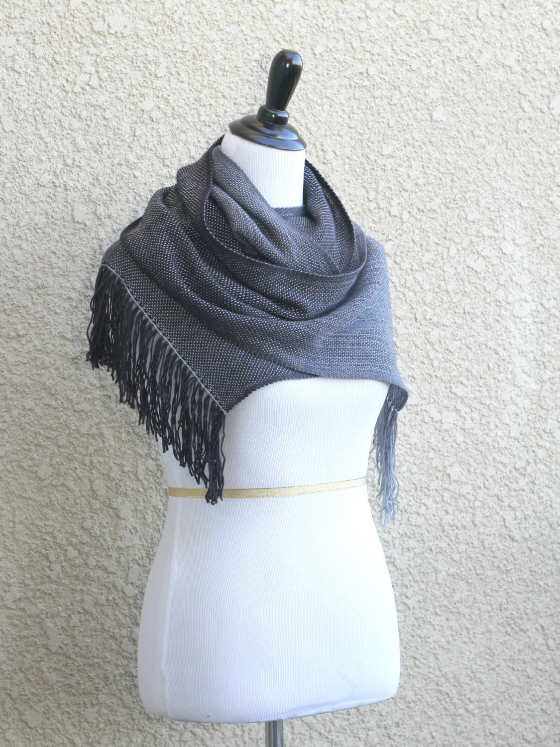 Hand woven scarf in black and grey colors, gift for him