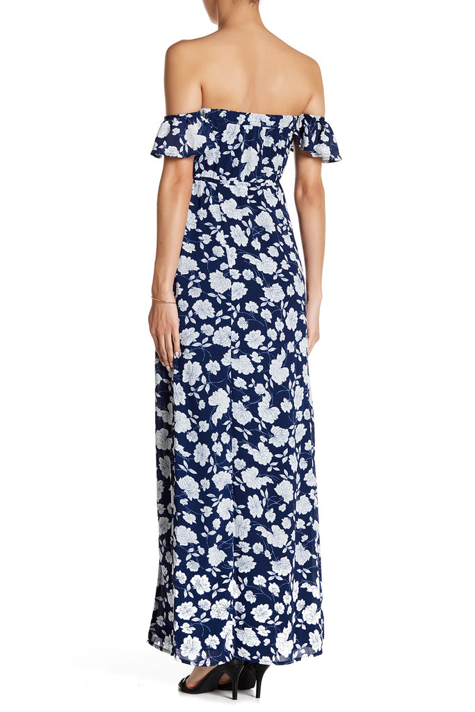 Lucca Couture Off Shoulder Floral Print Maxi Dress in Blue White Floral ...