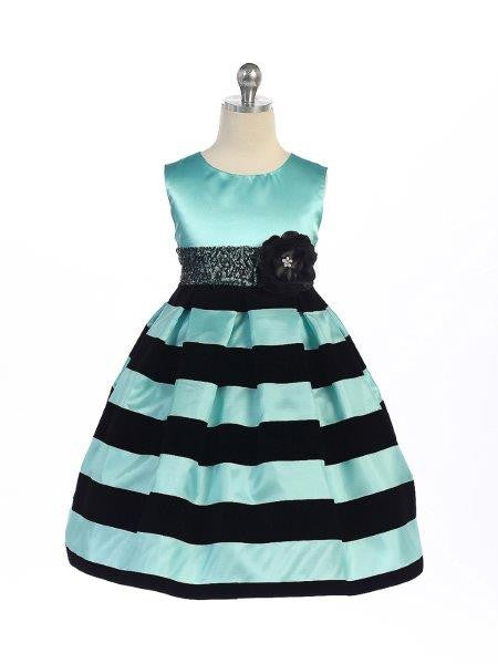 Crayon Kids Girls Black and Turquoise Stripe Velvet Dress – Oasislync