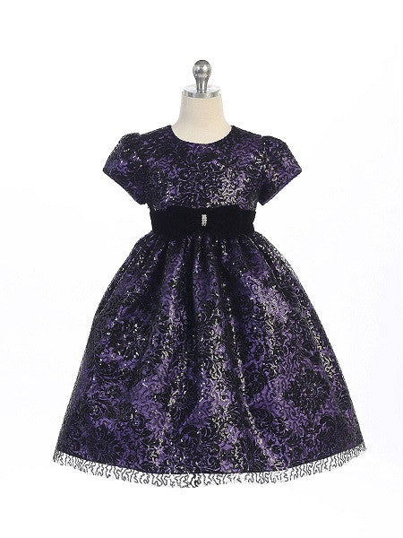 Crayon Kids Purple Black Flower Girl Party Dress with Lace Overlay - Oasislync