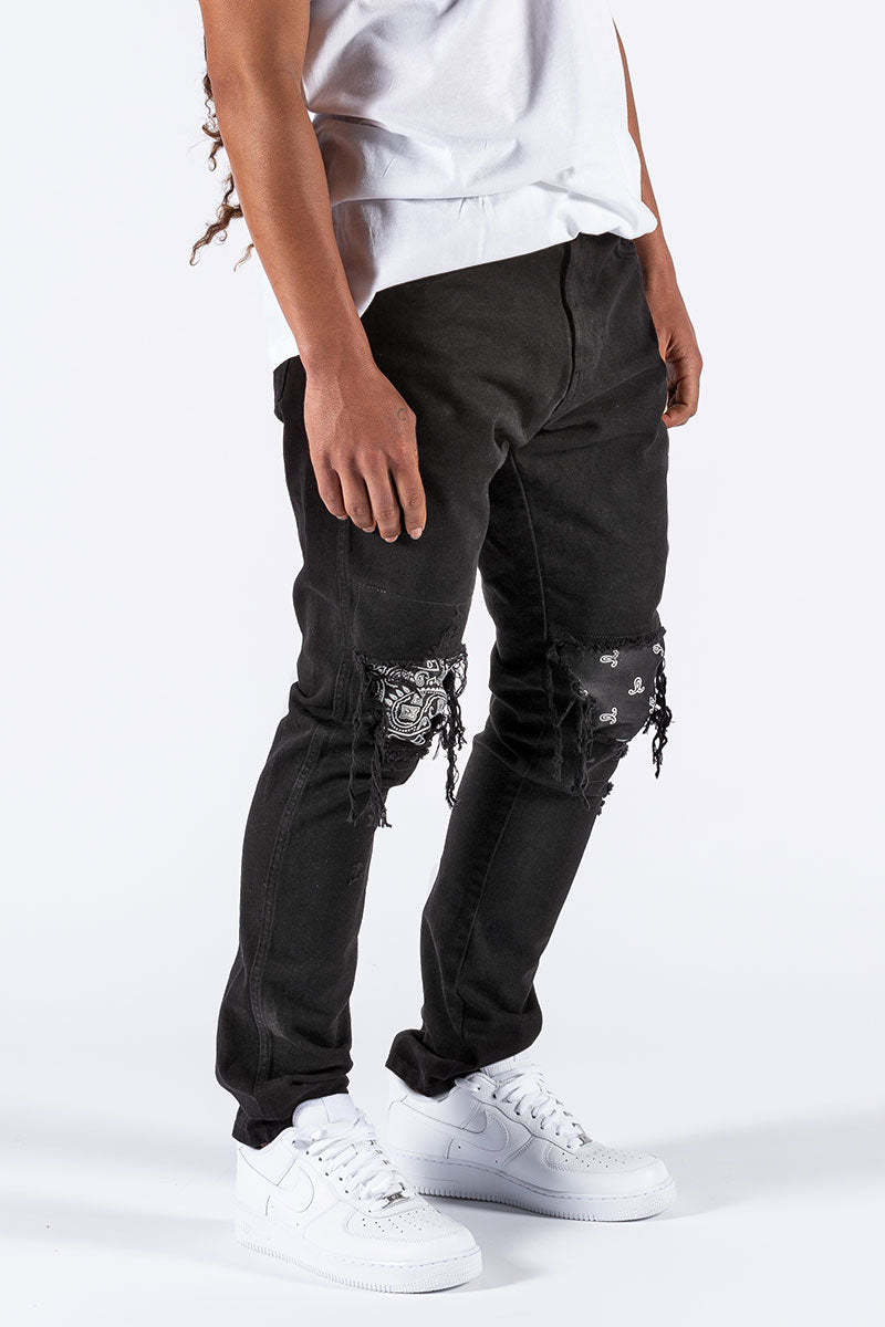 PREORDER Black Ripped Bandana Patched Jeans – ENSLAVED