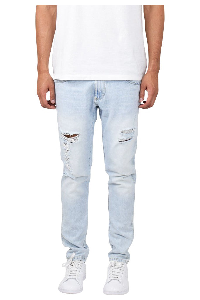 Light Stonewashed Ripped Tapered Jeans – ENSLAVED