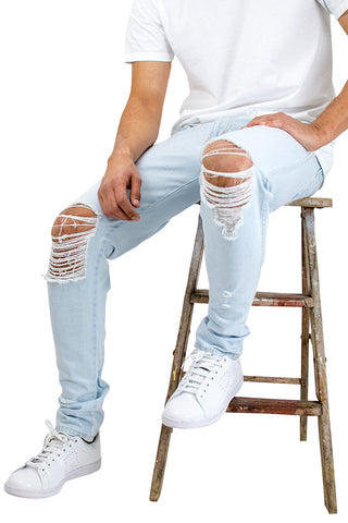 faded blue ripped jeans mens