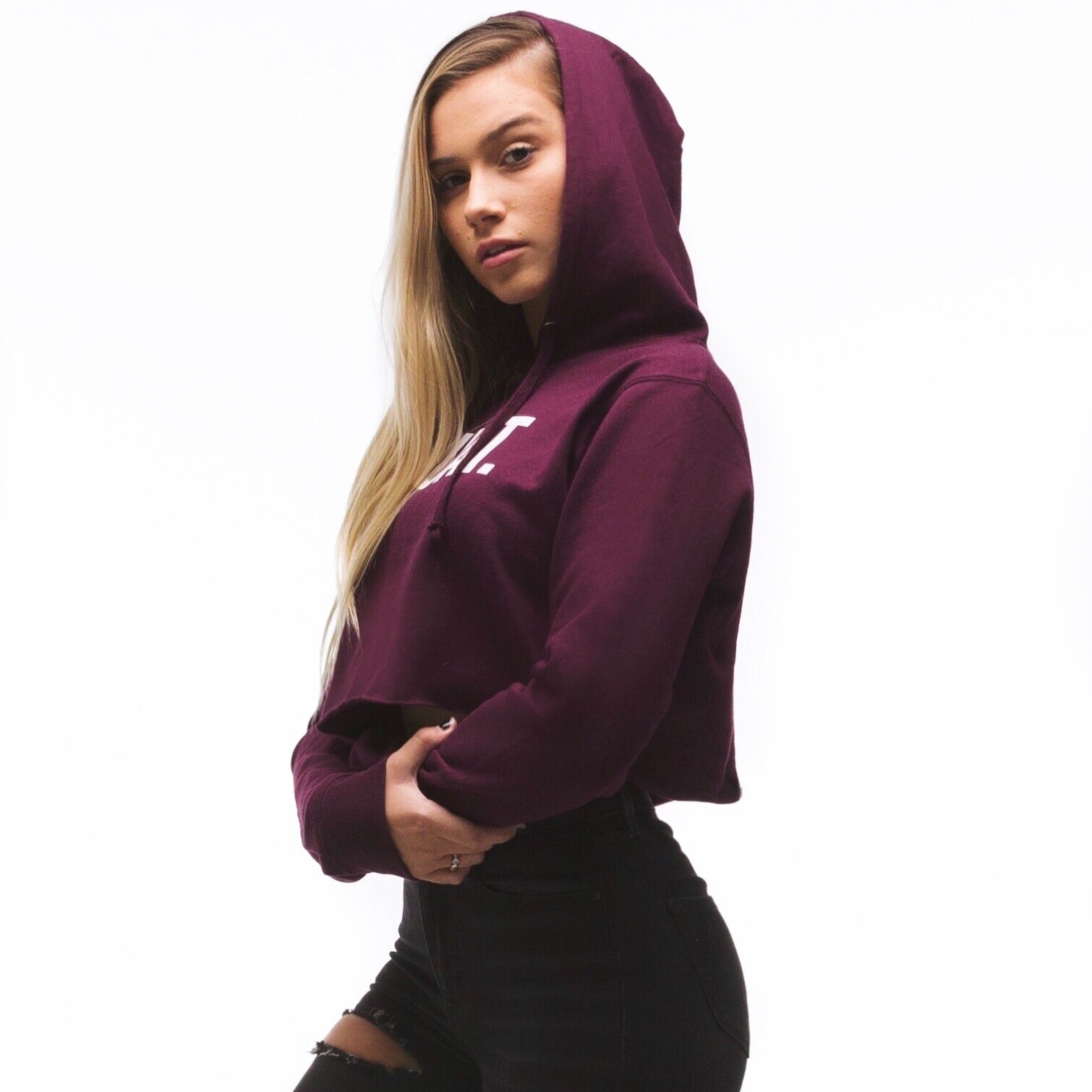 maroon crop hoodie