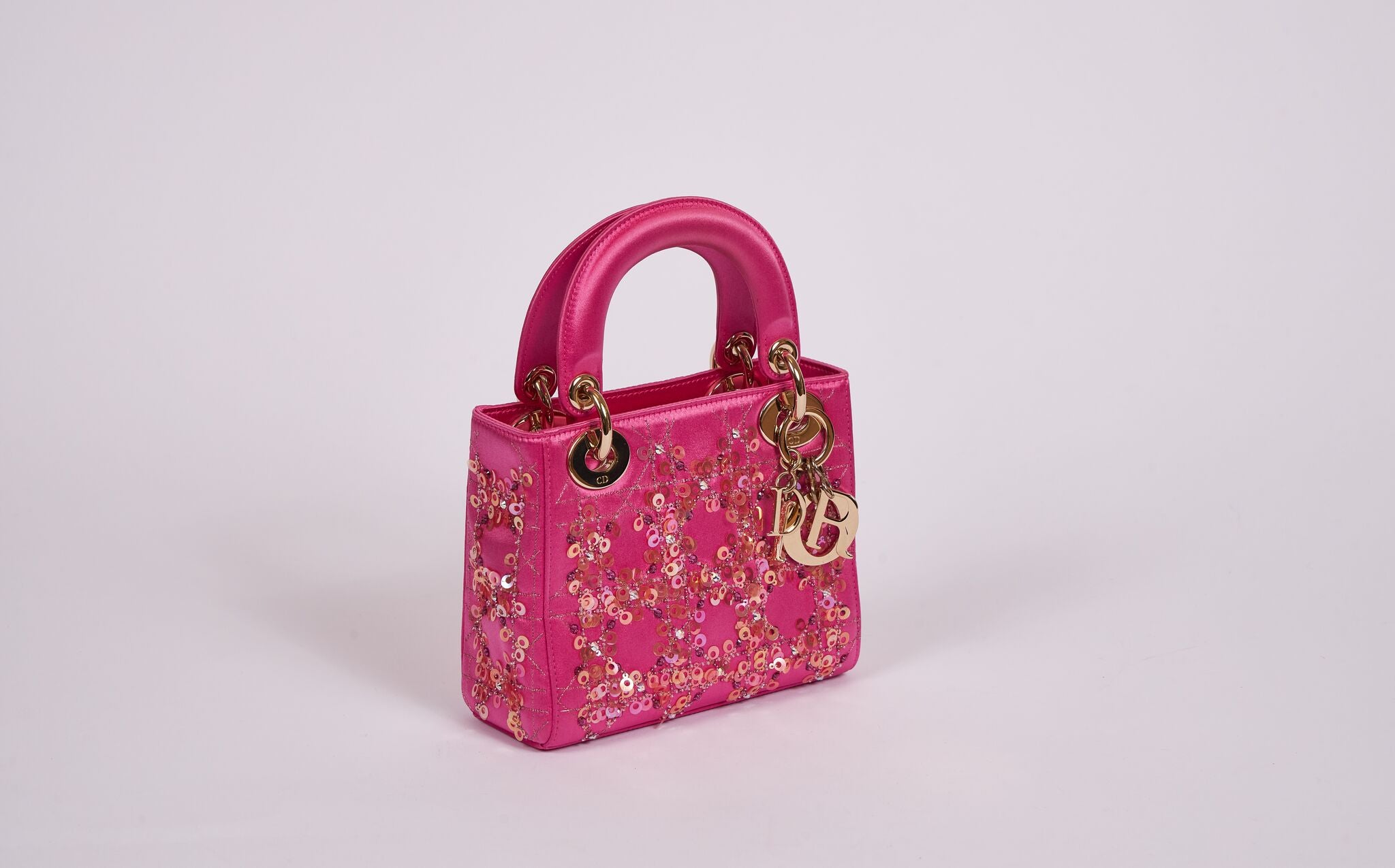 Lady Dior Micro Bag Fuchsia Satin Embroidered with Multicolor Mirrors  Beads and Strass  DIOR