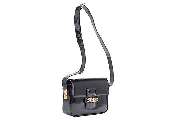 black patent shoulder bag