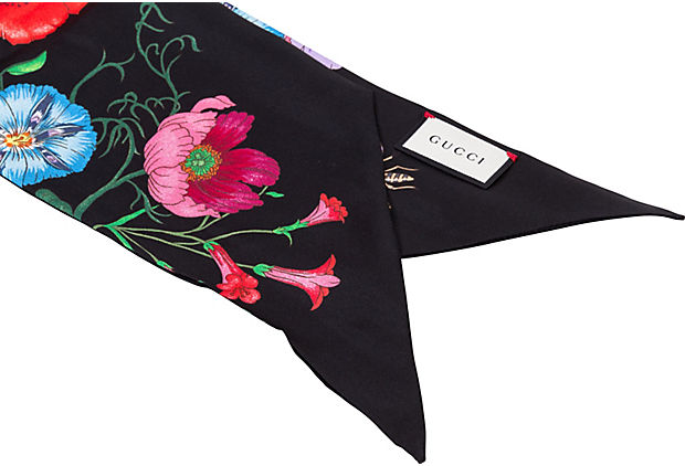 Gucci New Long Black Floral Scarf Vintage Lux