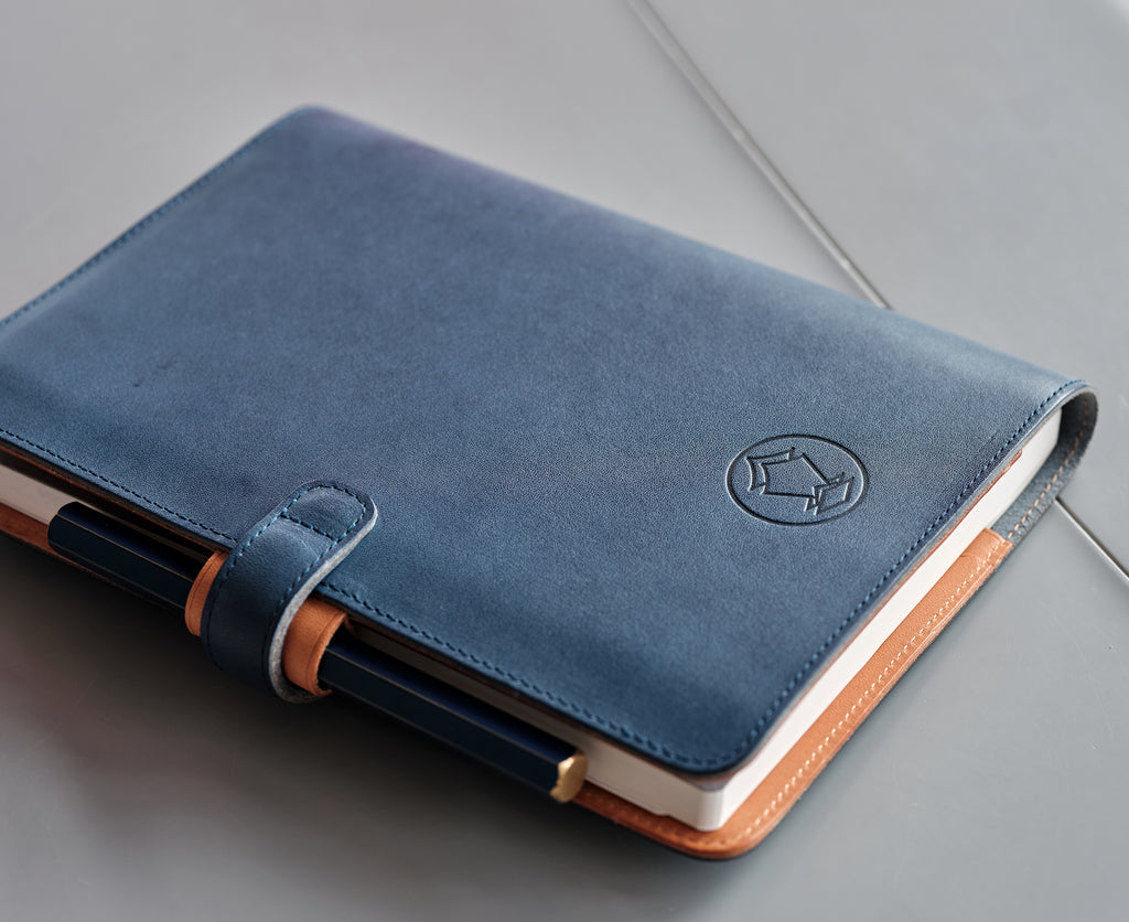blue natural ateliers phileas A5 leather notebook cover