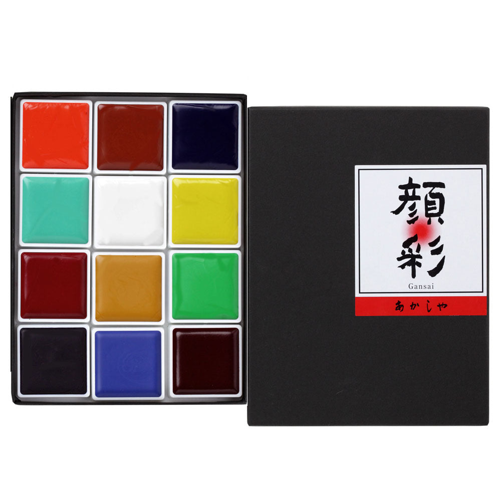 Akashiya Gansai 12 Colour Watercolour Set with Brushes - NOMADO Store