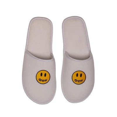 NWT Drew House Smiley Face Slippers White Black Mens S/M Justin