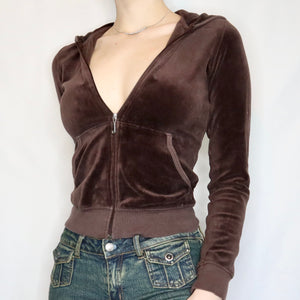 Vintage Early 2000s Brown Velour Juicy Couture Zip-Up Hoodie — Holy Thrift