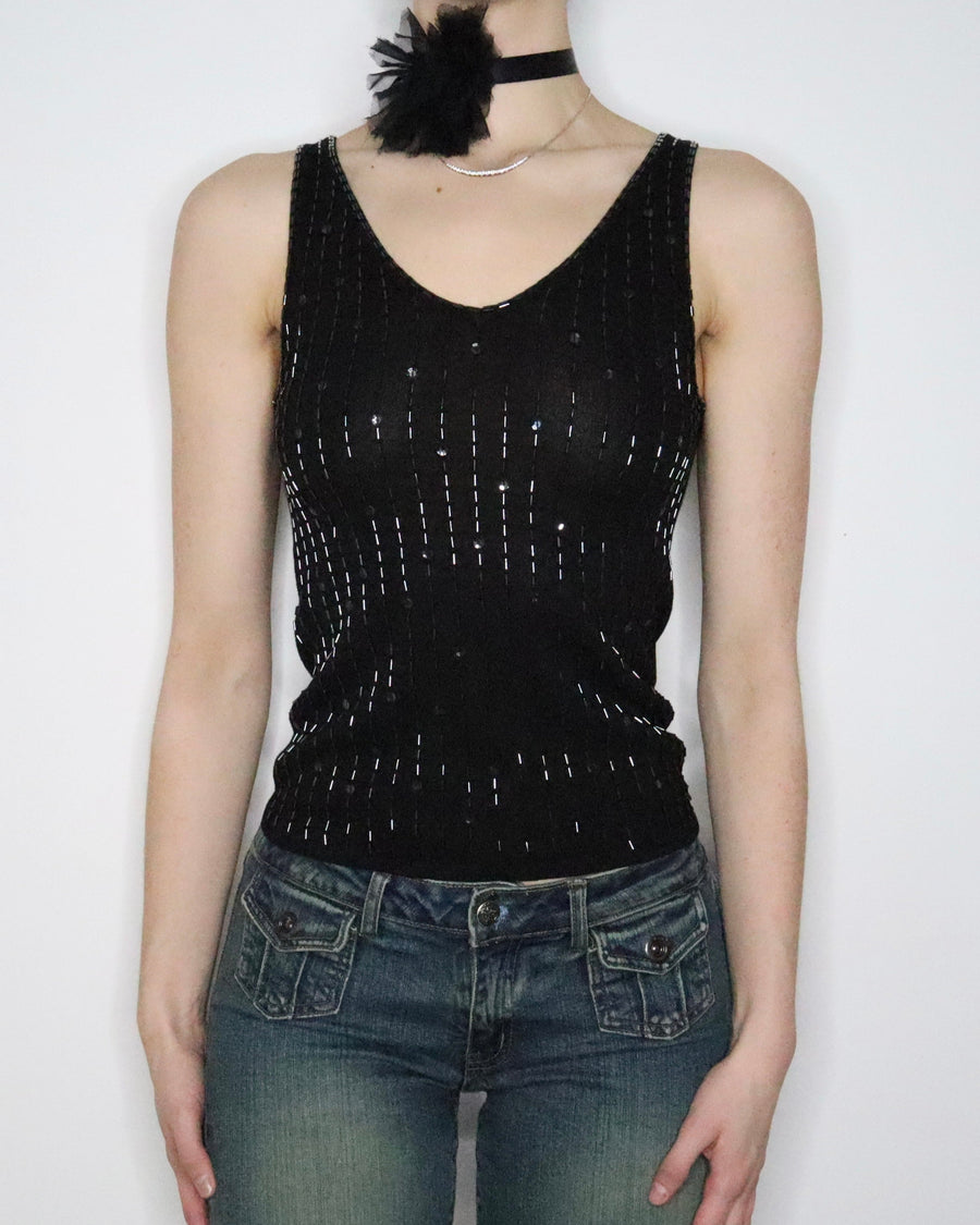 Black Beaded Top (Small) — Holy