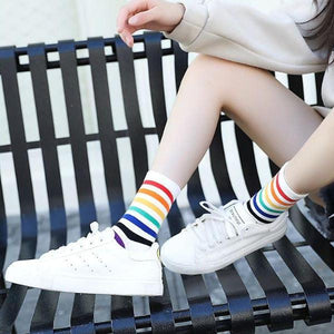 white shoes with rainbow stripe