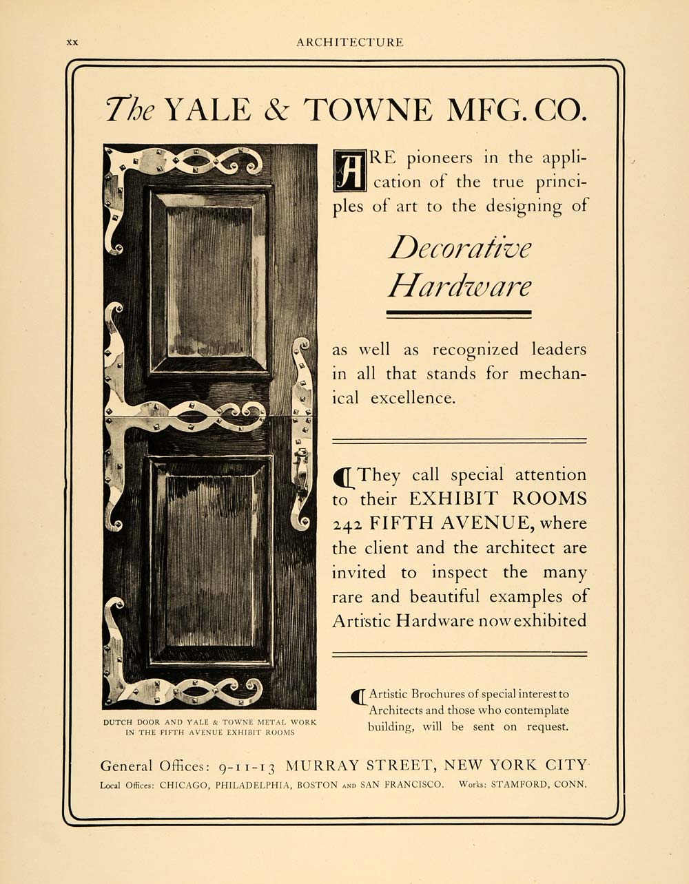 1905 Ad Yale Towne Decorative Artistic Hardware Interior Design Dutch Door Arc3