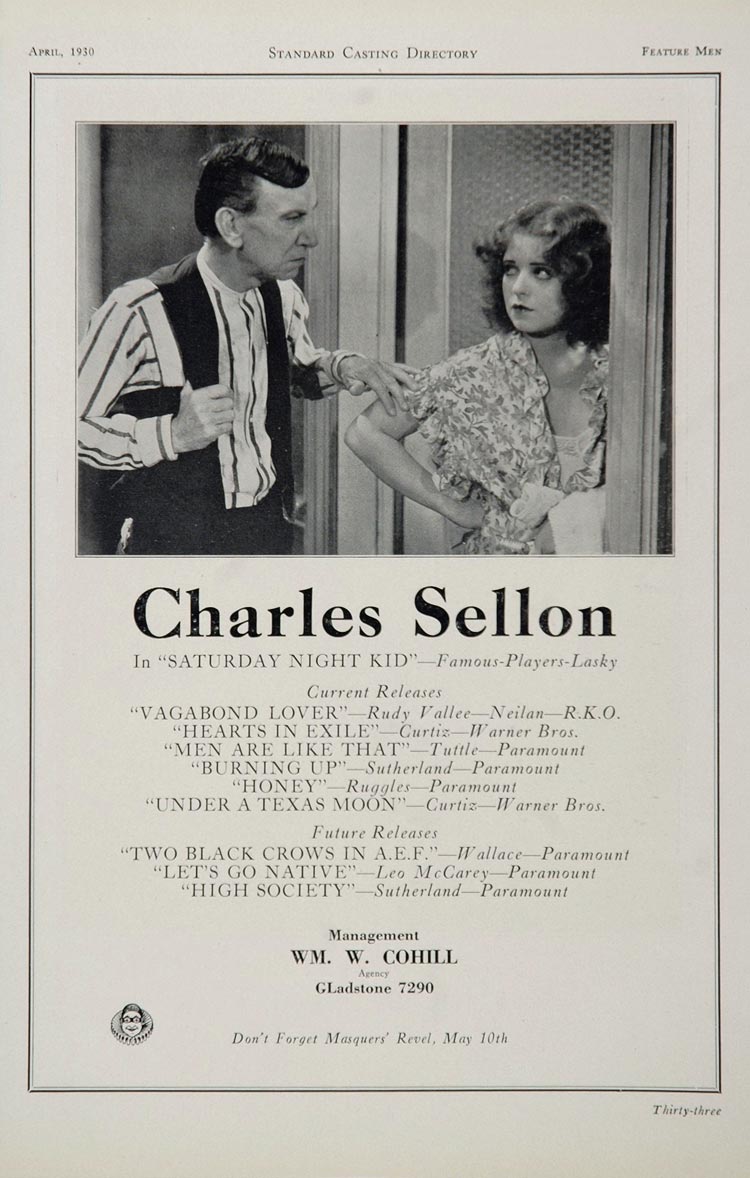 1930 Charles Sellon Actor Movie ORIGINAL CAST2 – Period Paper Historic Art LLC