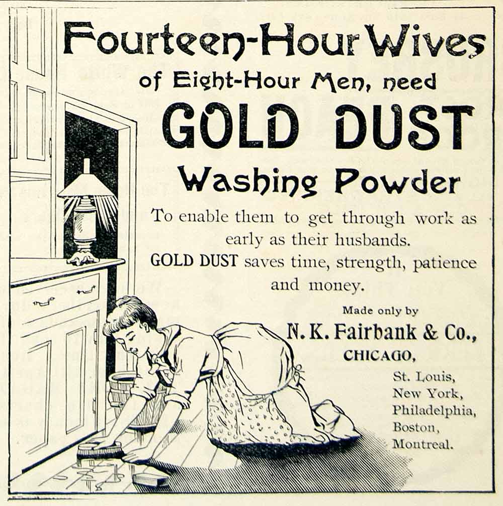 1893 Ad Gold Dust Washing Powder NK Fairbank Fourteen Hour Housewife F –  Period Paper Historic Art LLC