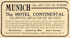 1907 Ad Munich Hotel Continental De Luxe Europe - ORIGINAL ADVERTISING CL4