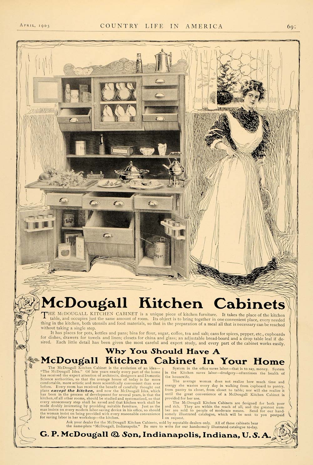 1905 Ad G P Mcdougall Kitchen Cabinets Indianapolis Original