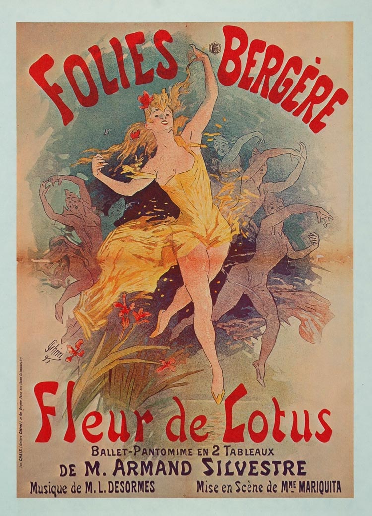 1975 Print Poster Jules Cheret Art Dancer Folies Bergere Fleur De Lotus Dance