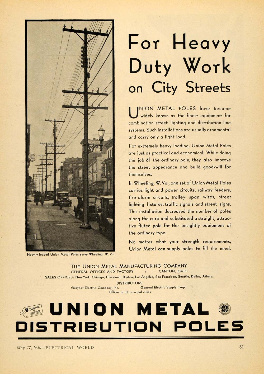 1930 Ad Union Metal Manufacturing Co Pole Wheeling W VA - ORIGINAL ELC1